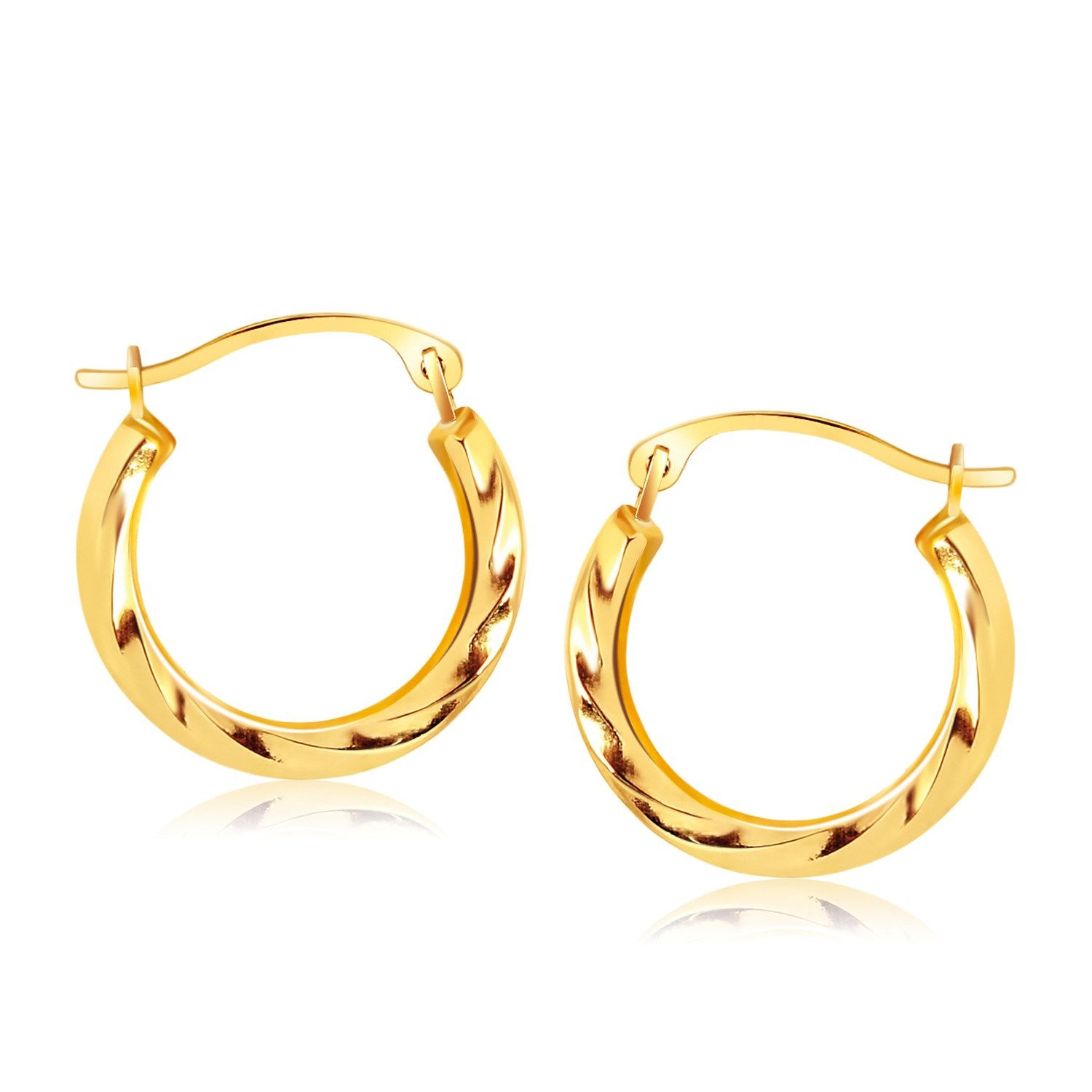10k Yellow Gold Hoop Earrings in Textured Polished Style (5/8 inch Diameter