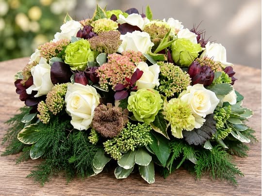 Bloemstuk in wit en frisgroen