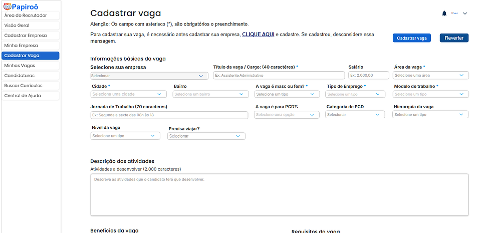 Cadastrar vaga_Papiroô