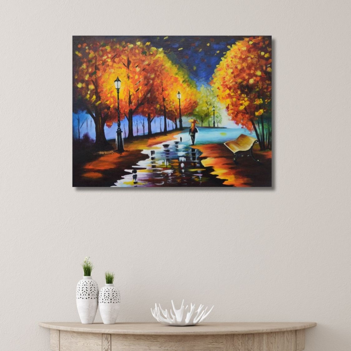 Twilight landscape with lamp posts