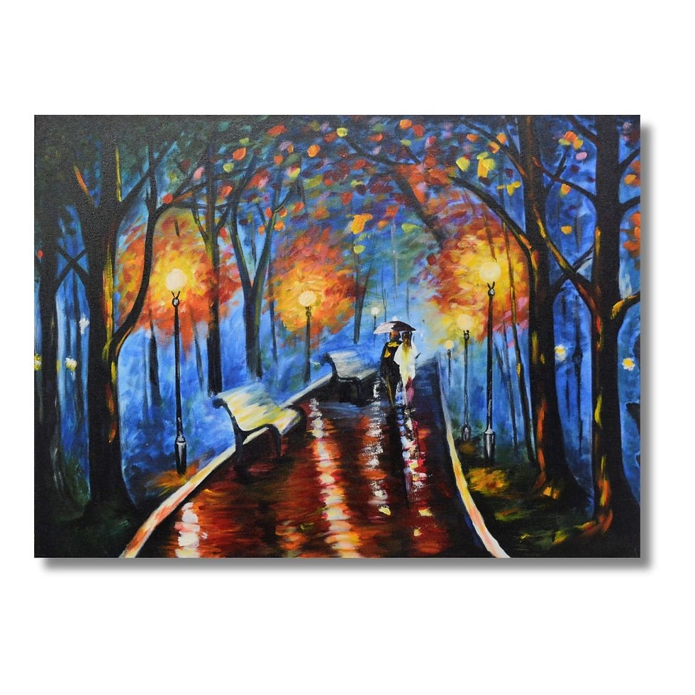 Couple canvas painting walking in park
