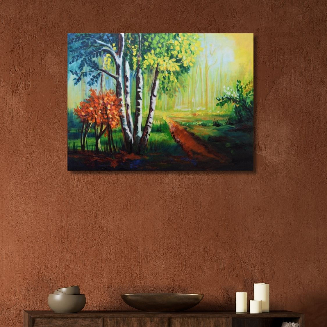 Peaceful landscape with forest trail
