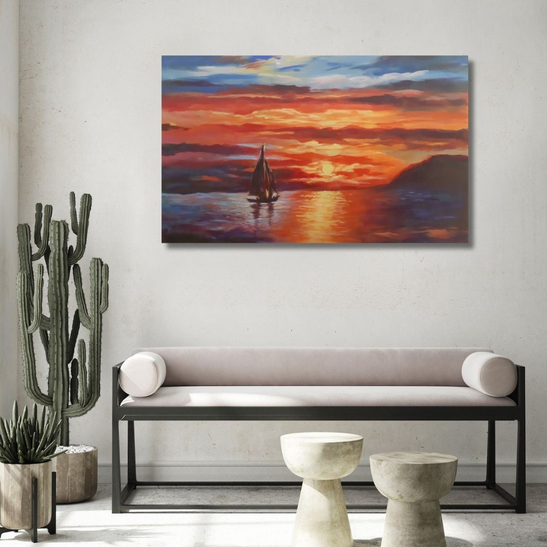 Sailboat in Sunset Canvas Painting
