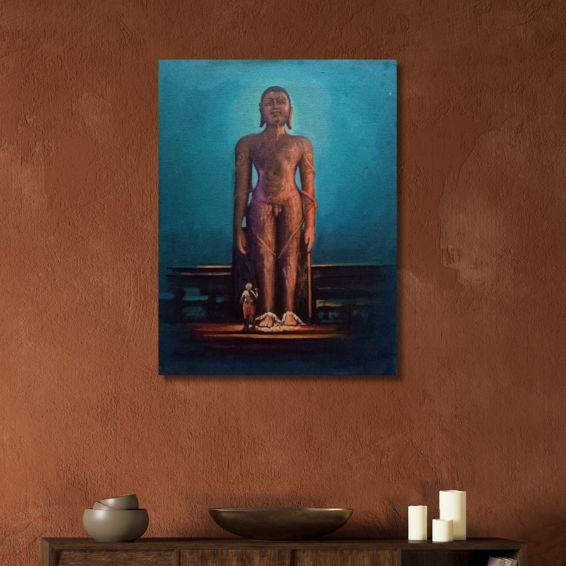 Gomateshwara Bahubali Painting Full Statue Composition