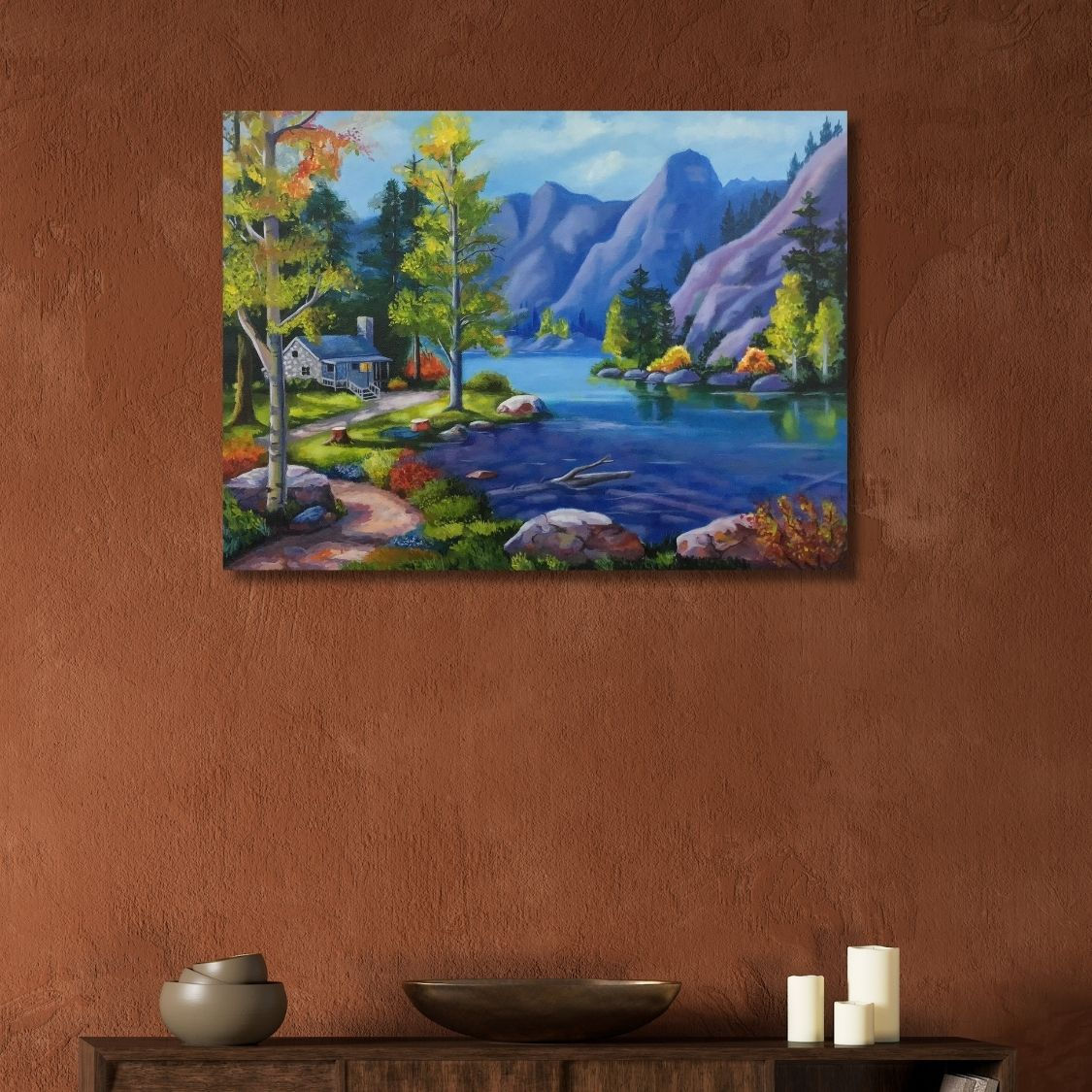 Cottage beside River Painting