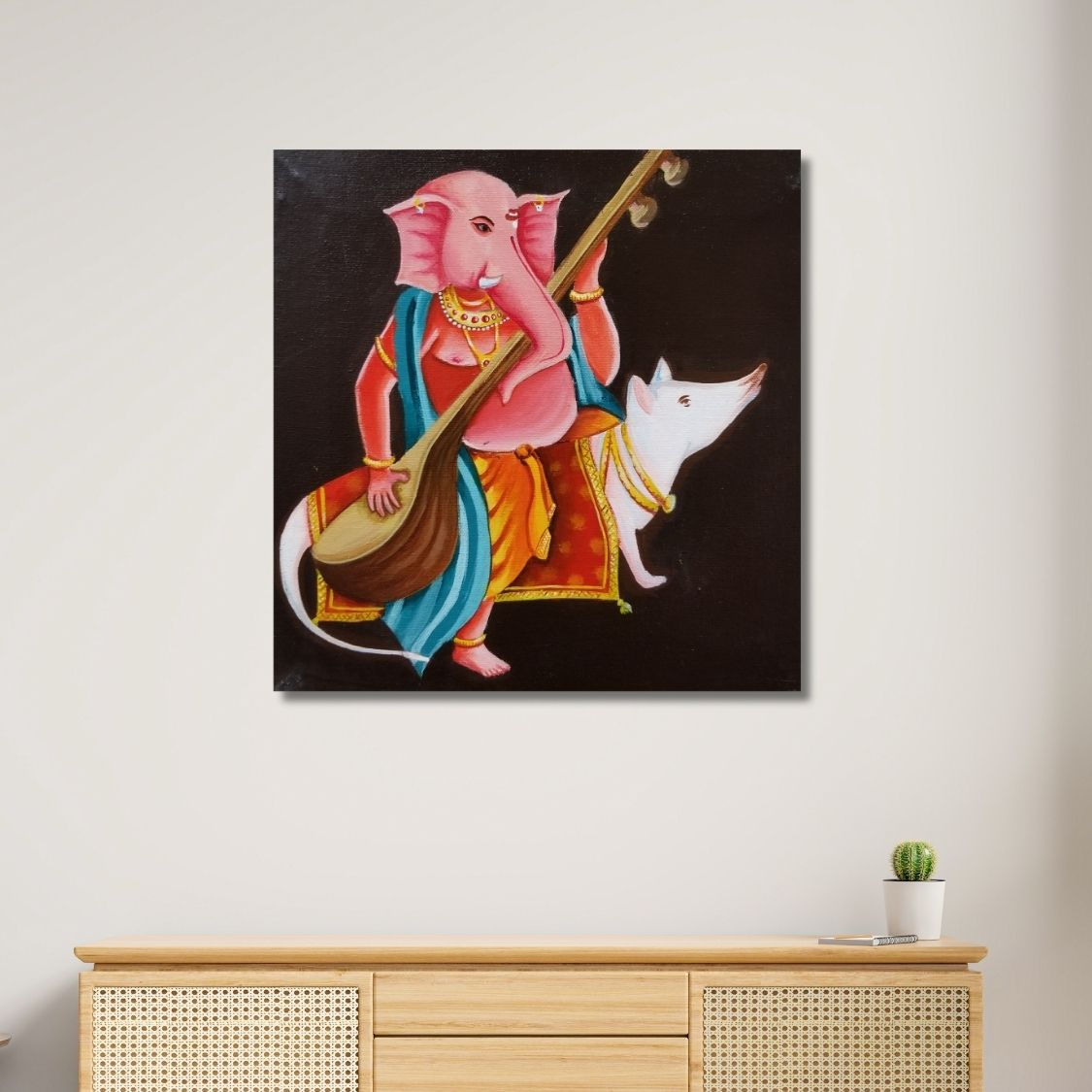 lord ganesha with veena painting