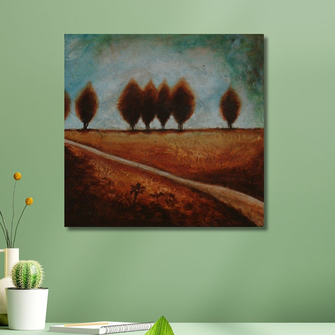 Acrylic tree painting in rustic palette