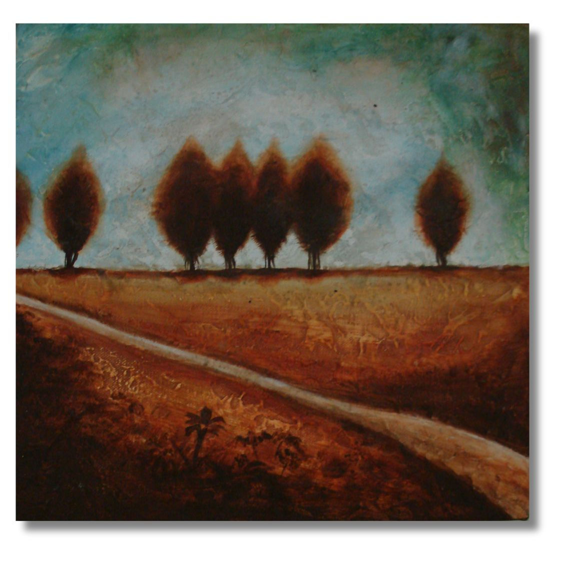Tree landscape painting in earthy tones