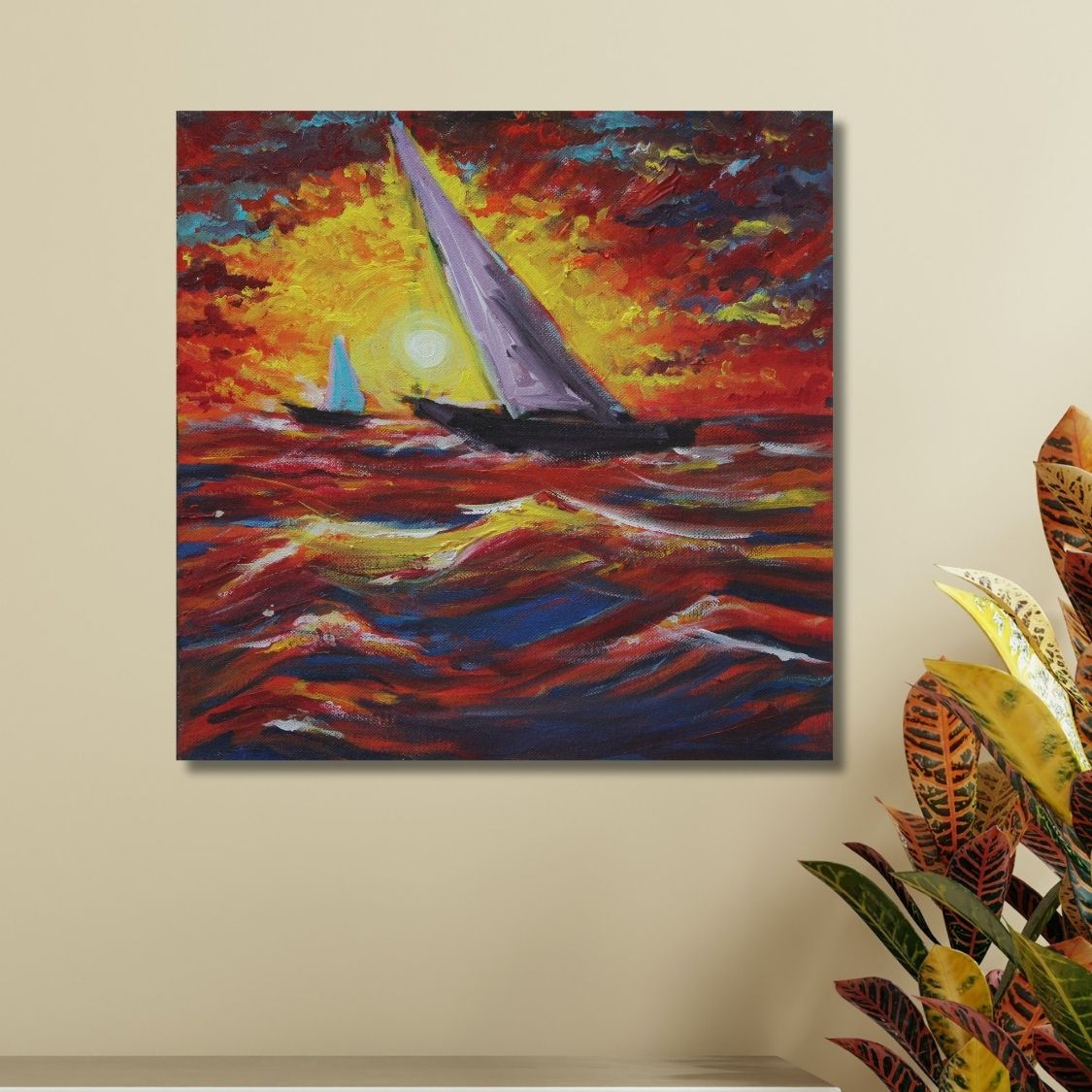 Fiery Wave Canvas Painting