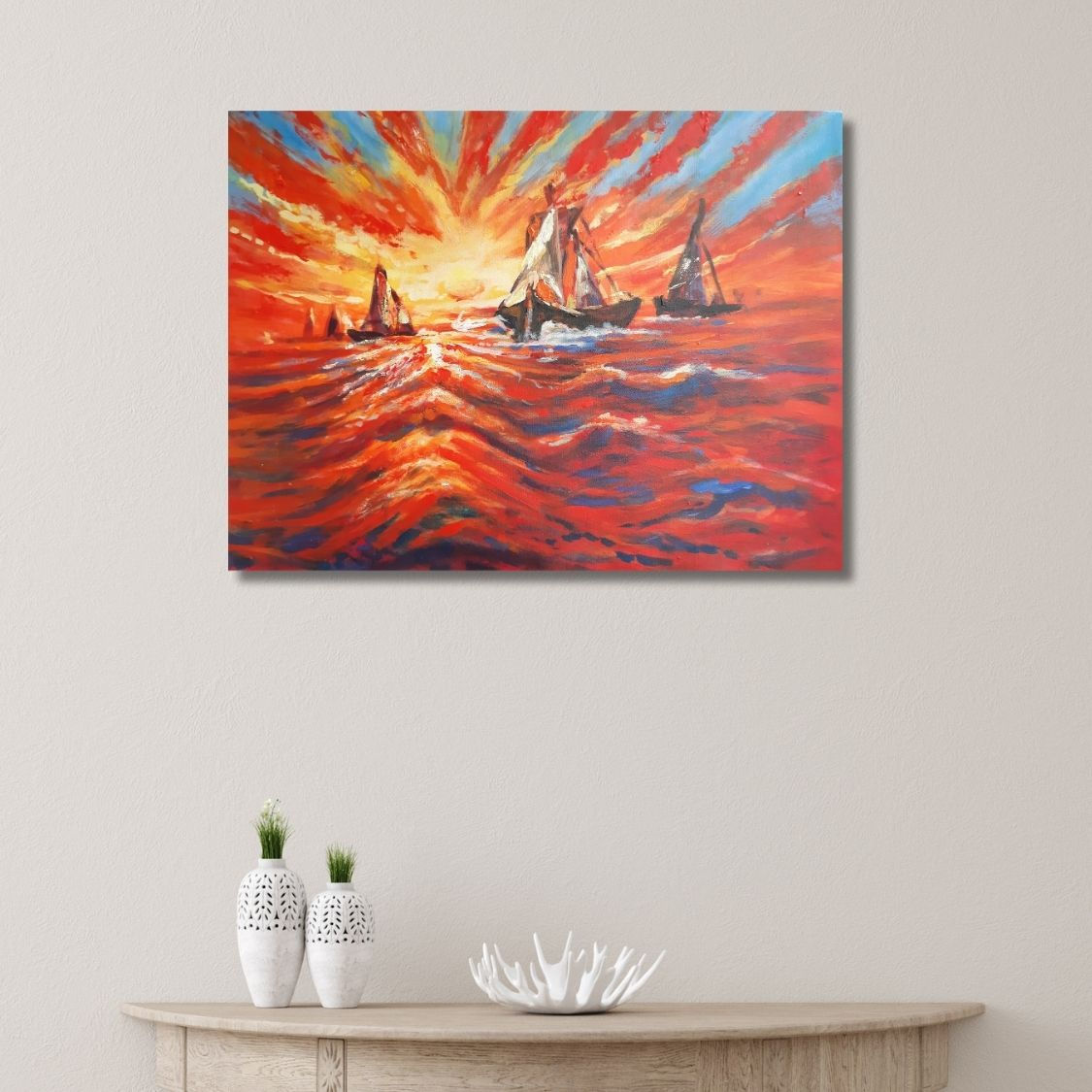 Fiery Sea Acrylic Painting