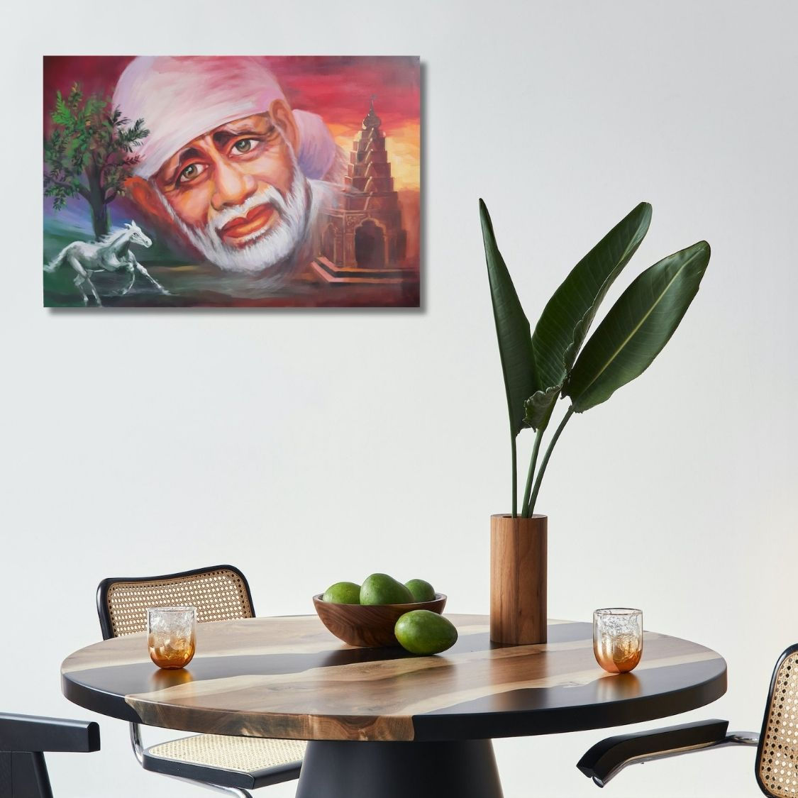 White Horse Sai Baba Painting