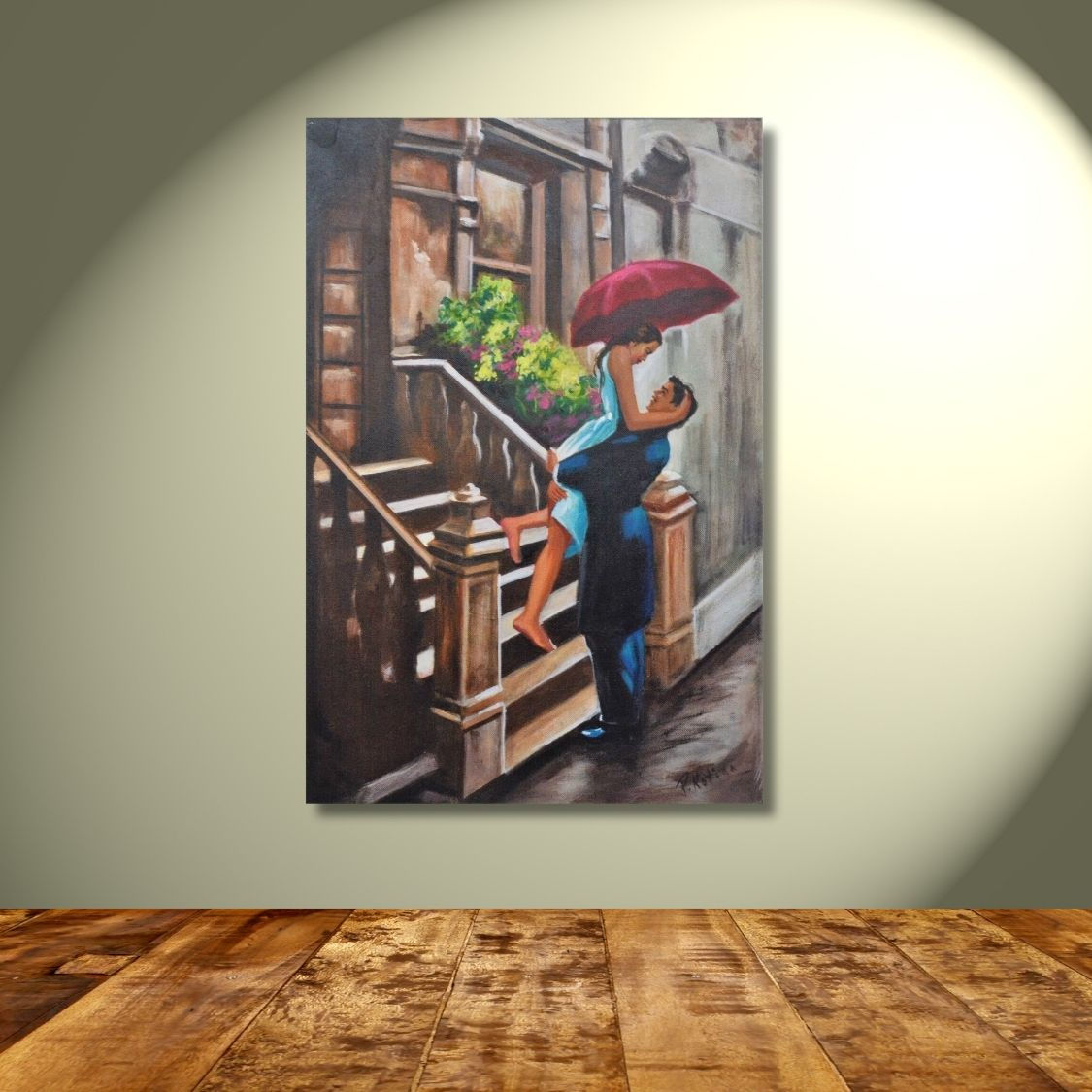 Handmade art love painting in embrace