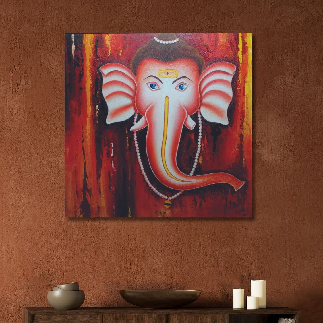 red and gold ganpati artwork