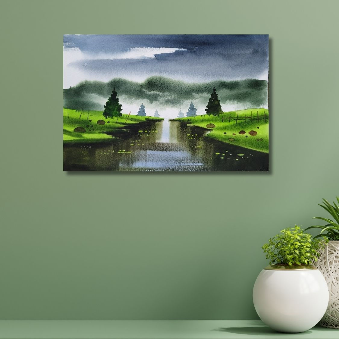 peaceful nature watercolor on paper