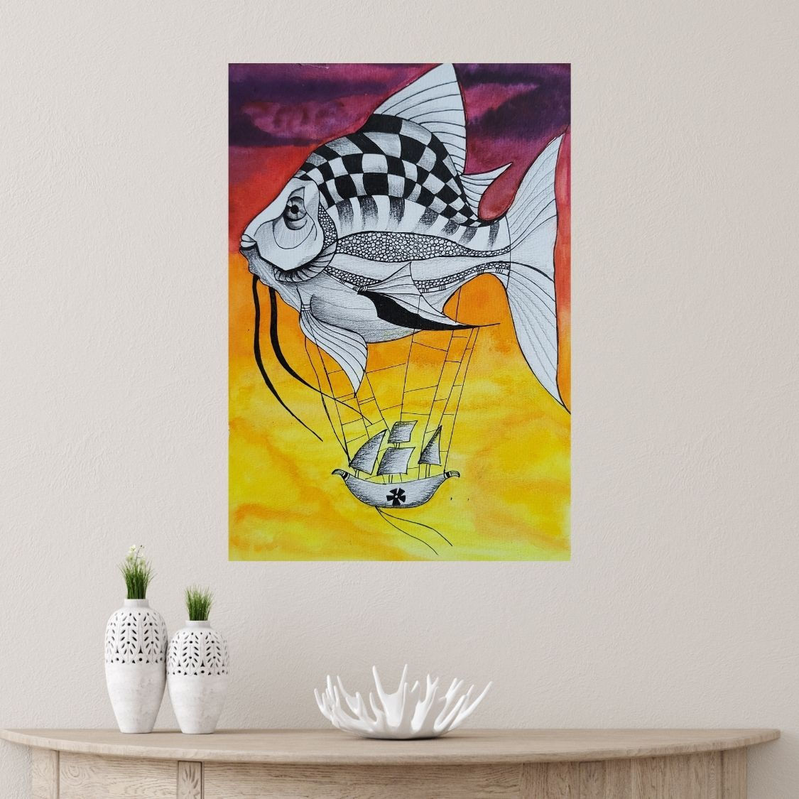 fantasy boat watercolor painting