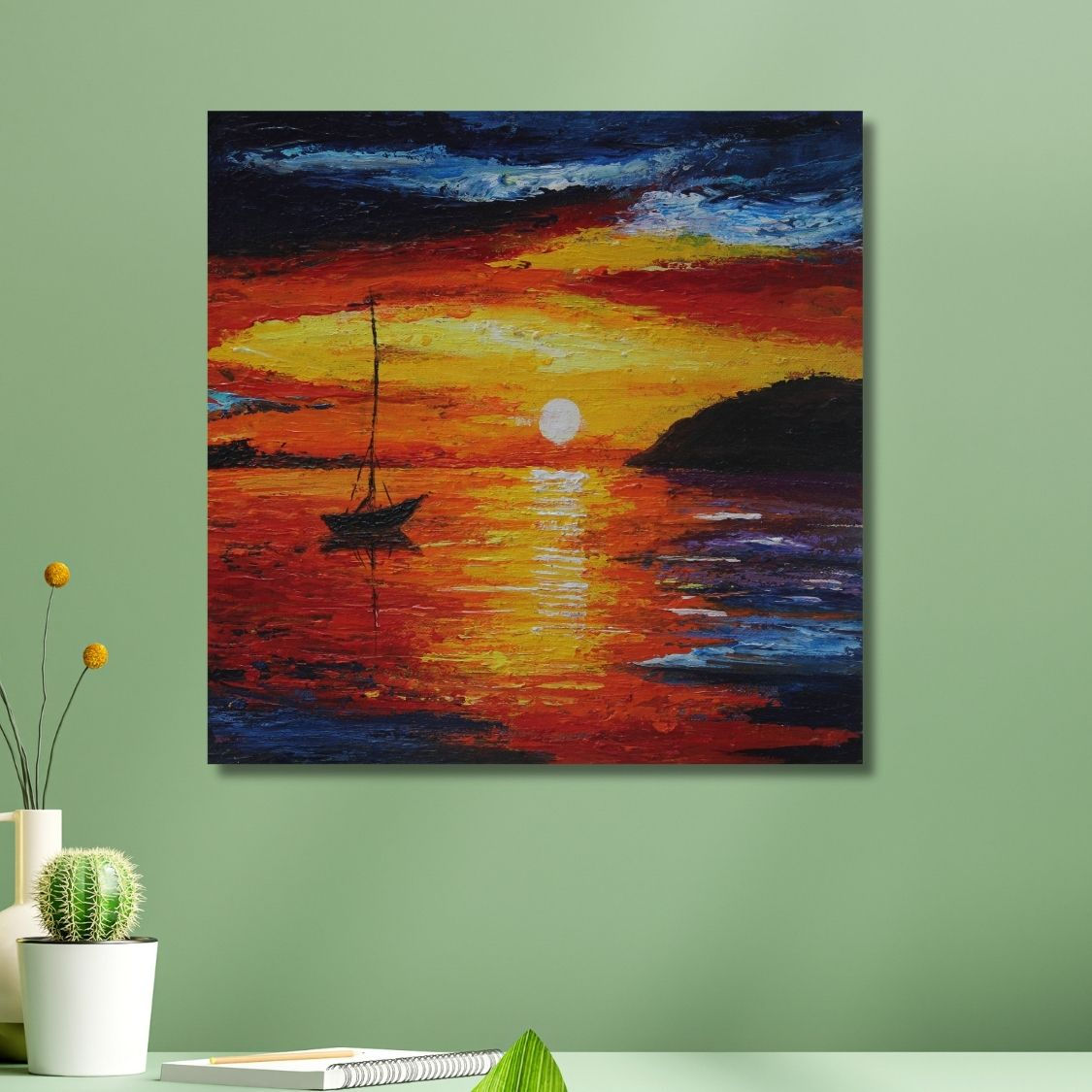 Acrylic Sunset Sea Painting