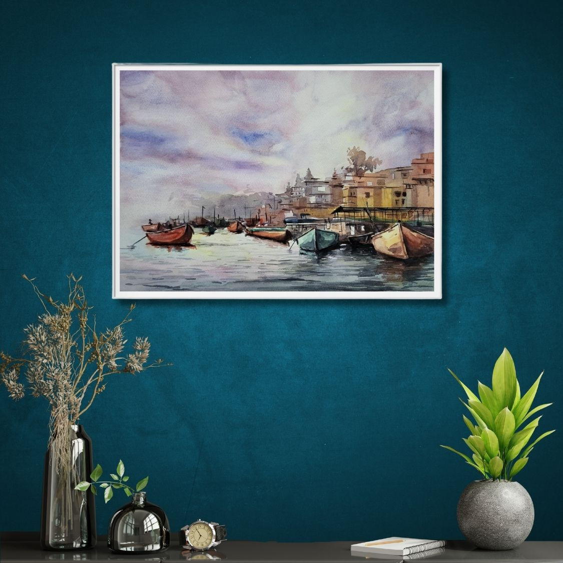 holy river watercolor painting india