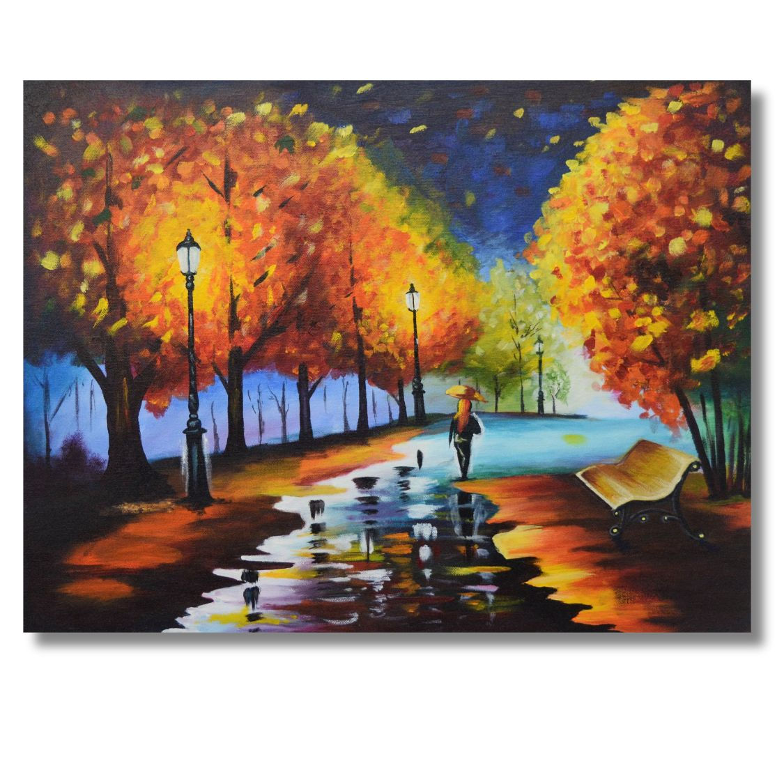 Scenery acrylic painting autumn walkway