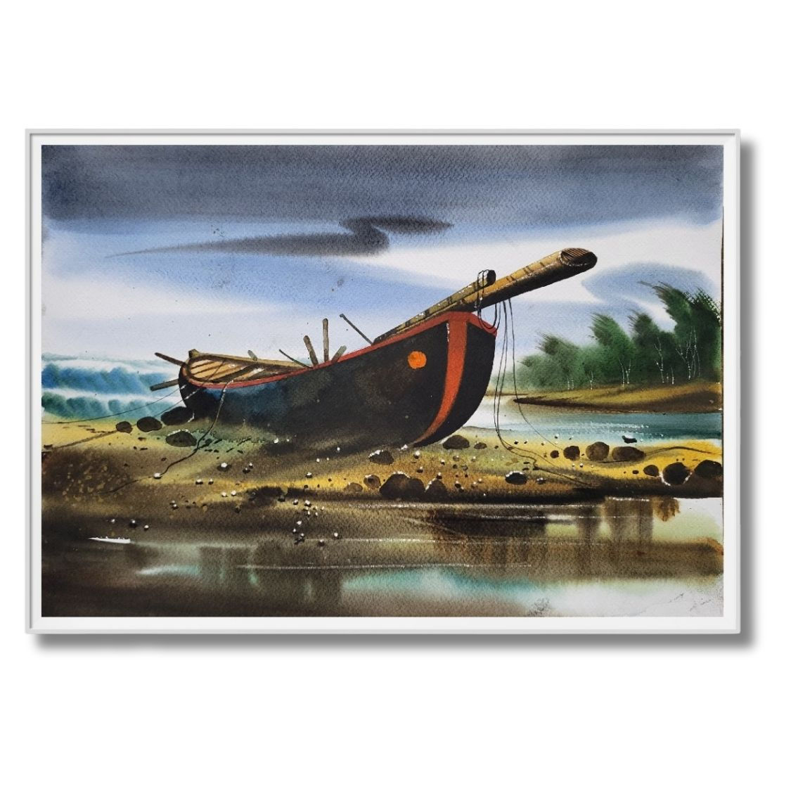 resting boat watercolor painting