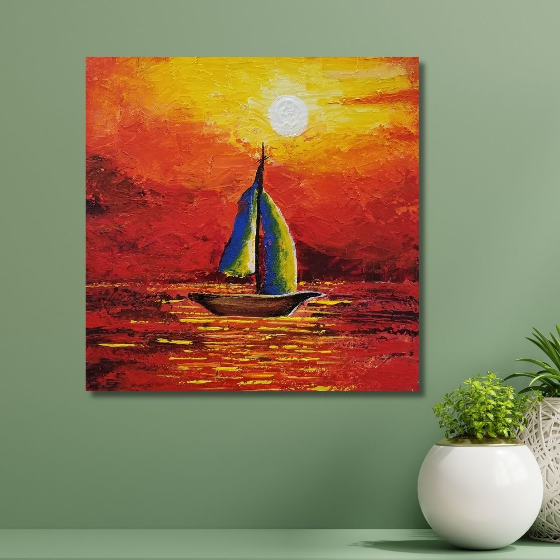 Fiery Sunset Ocean Painting