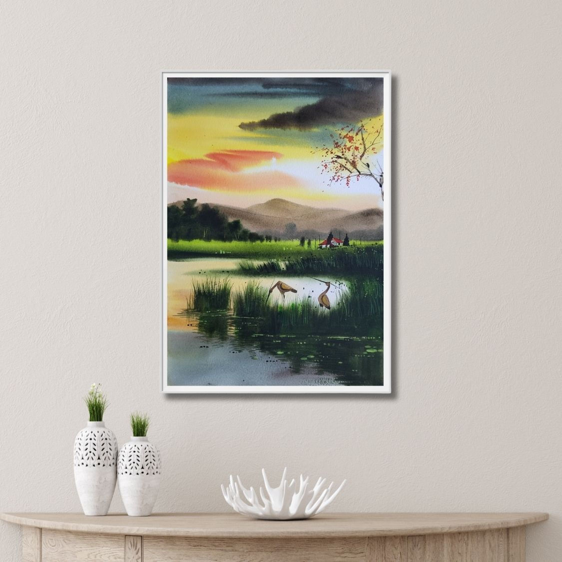 nature river watercolor painting india