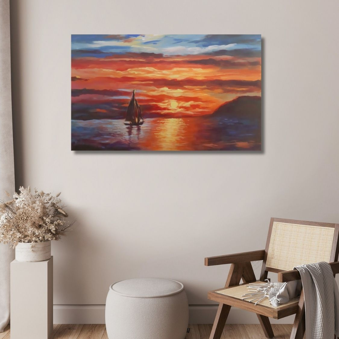 Handmade Boat and Sunset Painting