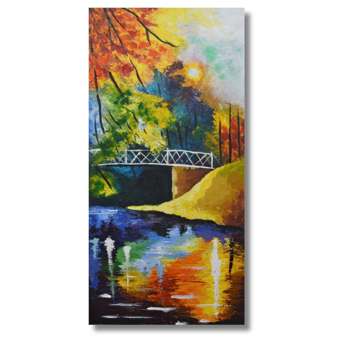 Nature painting with river and bridge