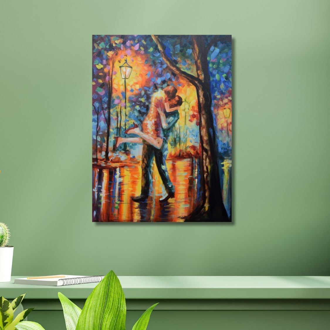 Impressionist couple painting on canvas