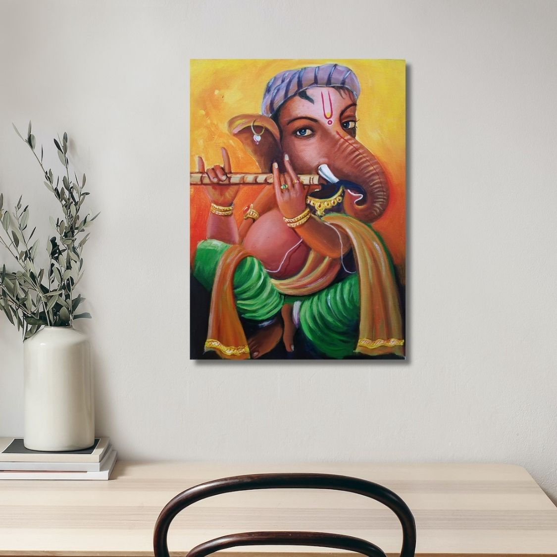 flute ganpati painting