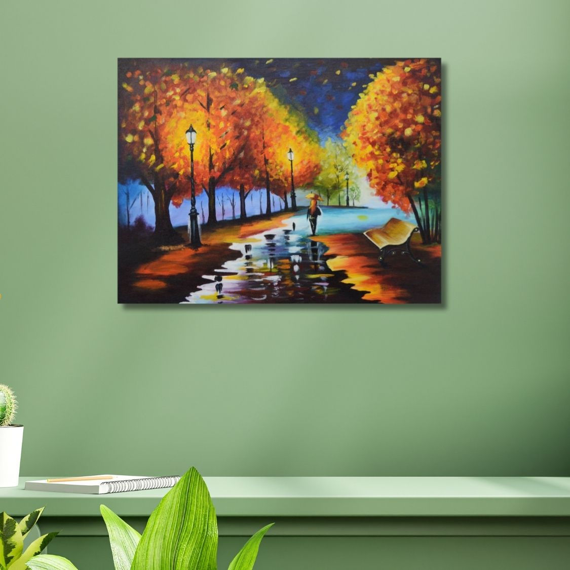 Rainy day painting with reflections