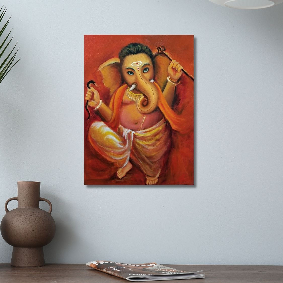 lord ganesha fiery orange painting
