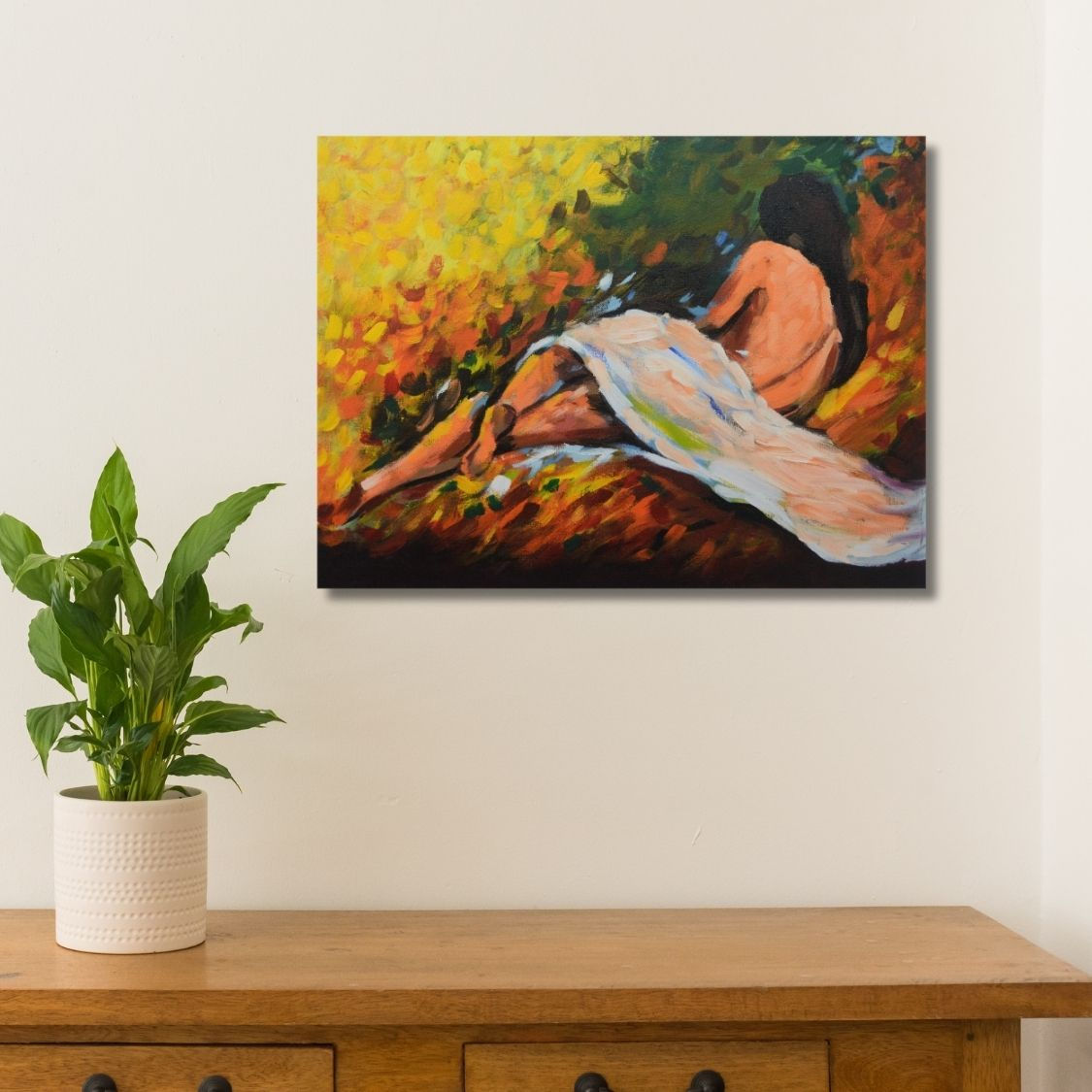 Handmade acrylic reclining woman art