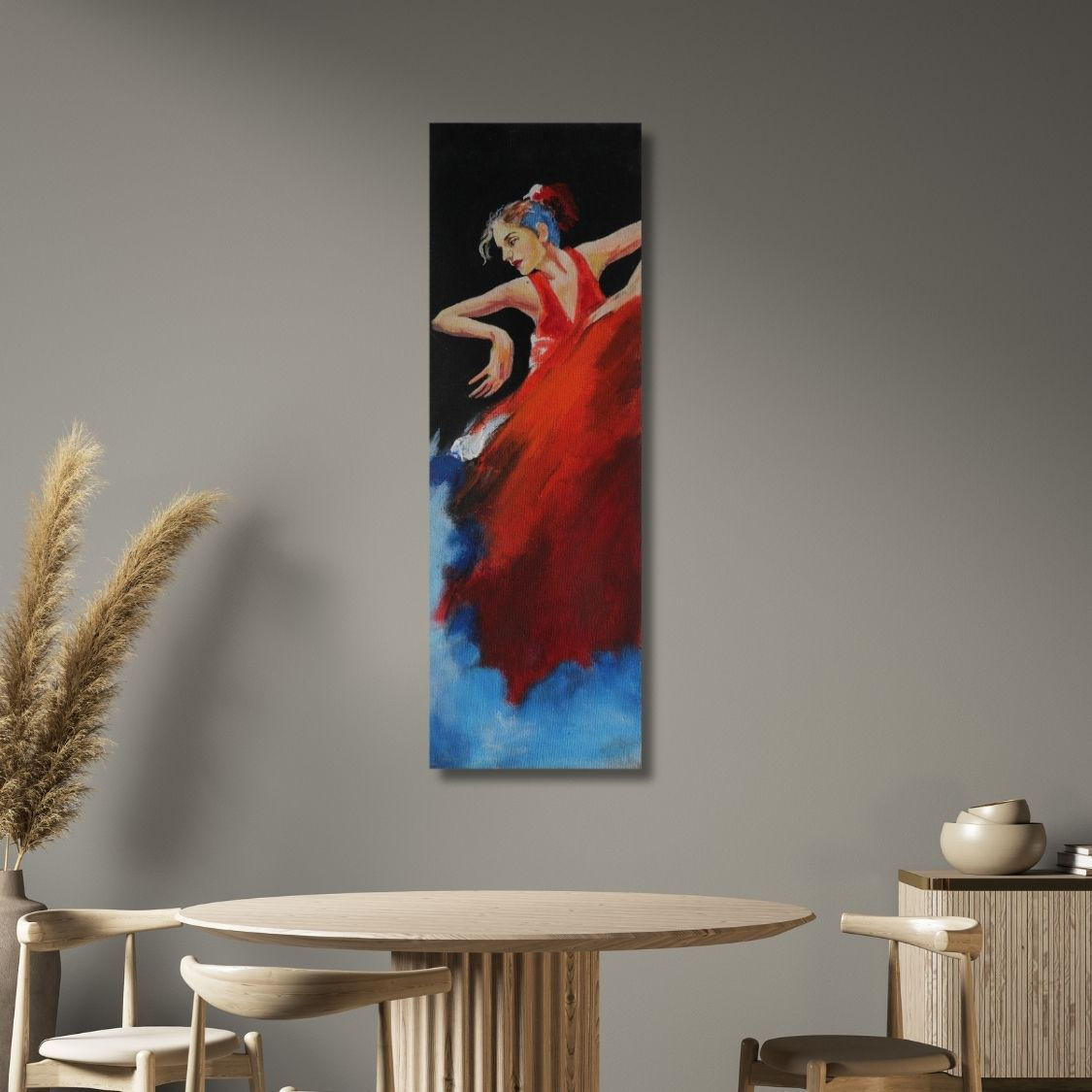woman in red dress painting