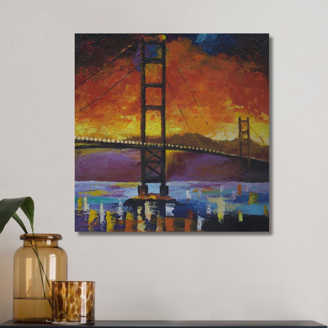 colorful bridge city painting