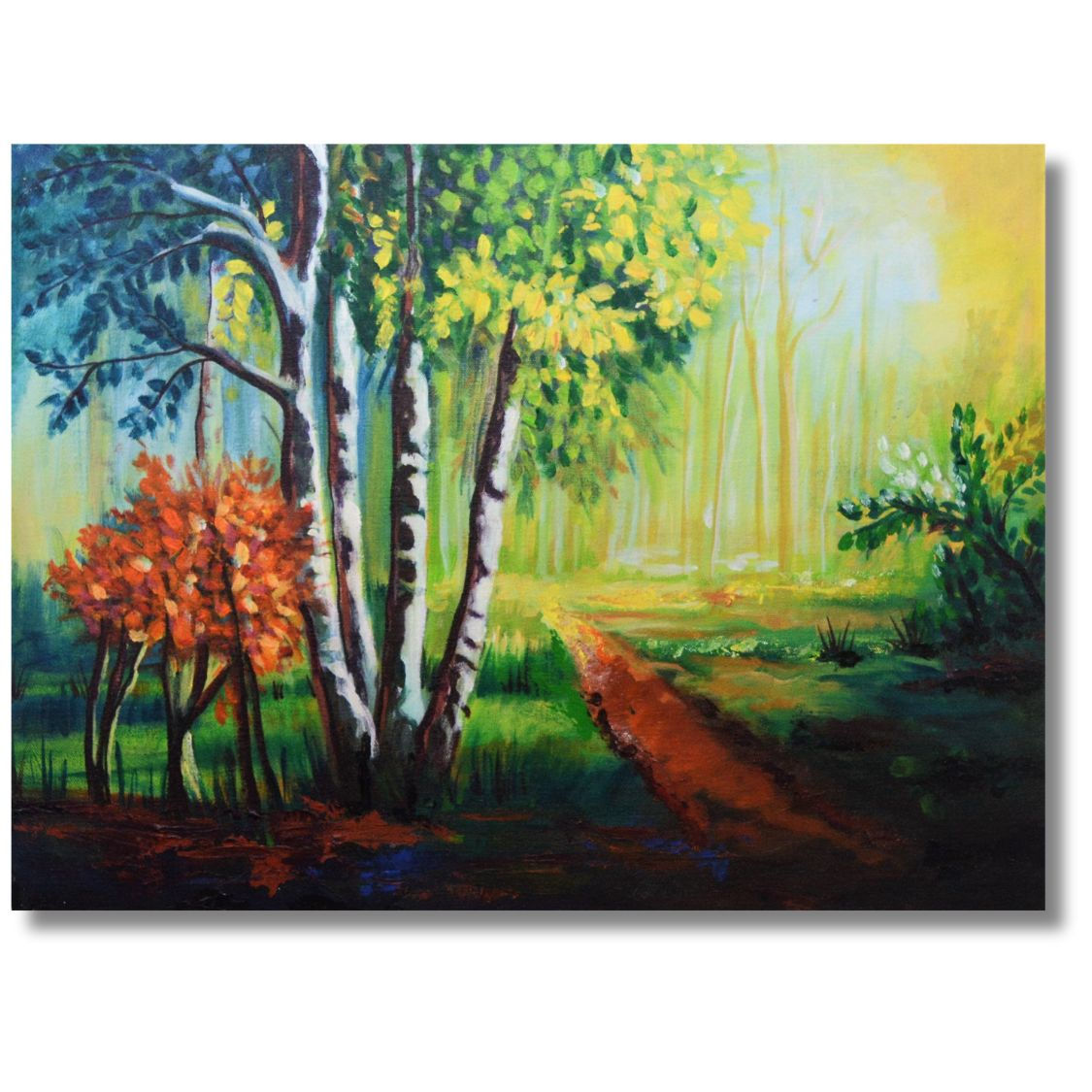 Landscape painting with birch trees