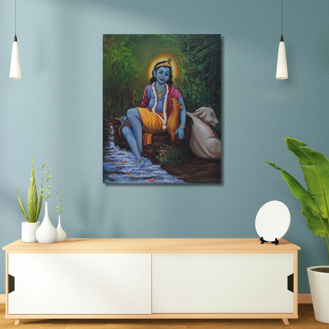 Krishna with Cow and Deer Painting