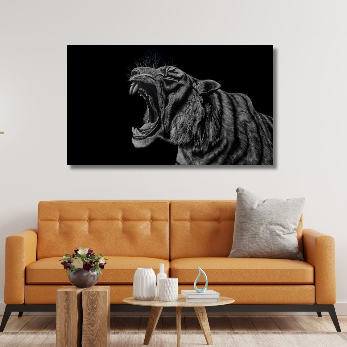 dramatic roaring tiger canvas art