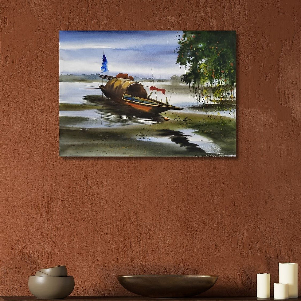 handmade watercolor boat art
