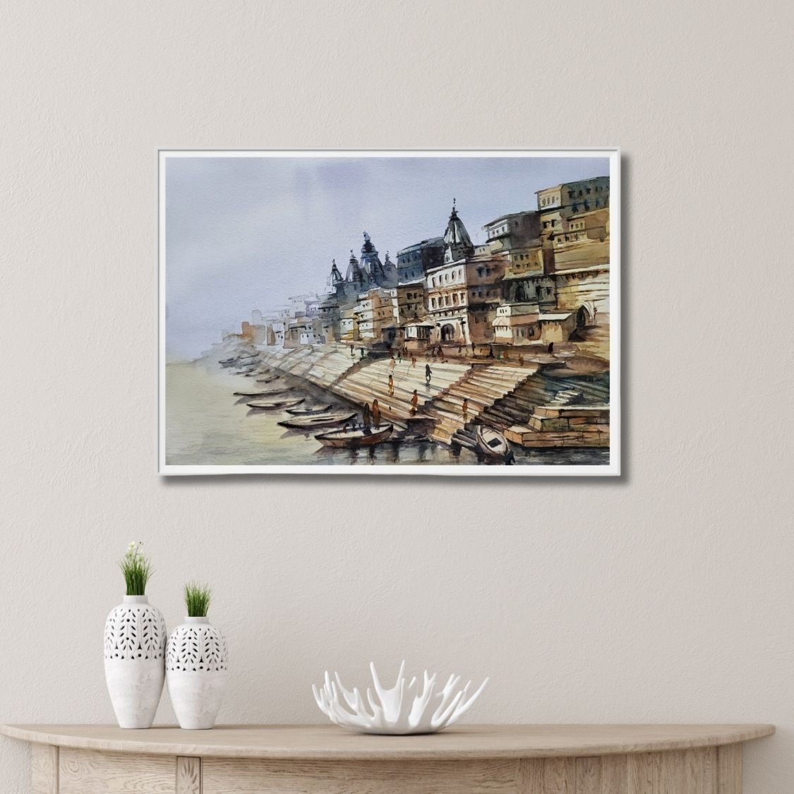 handmade watercolor of varanasi temples