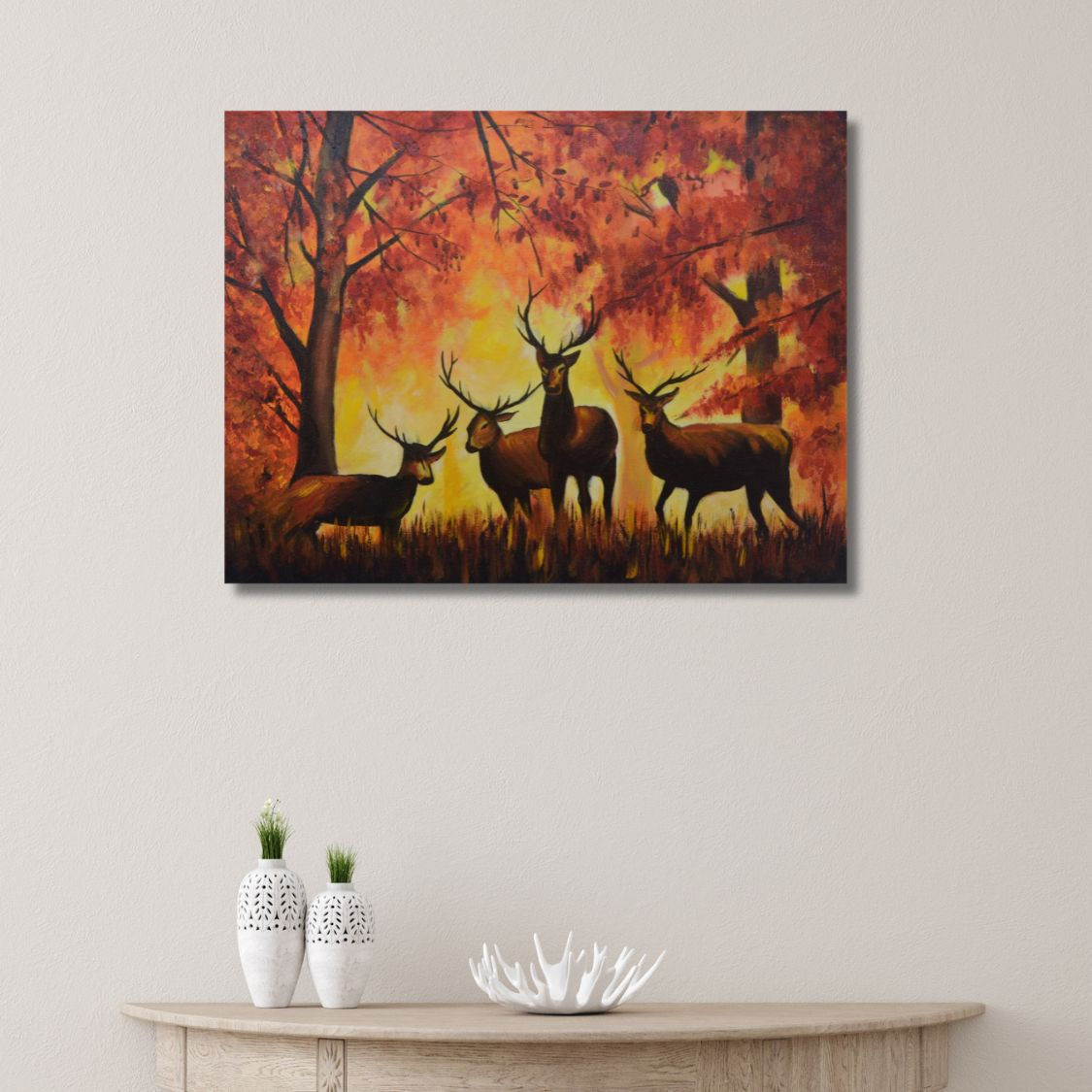 acrylic deer painting in forest