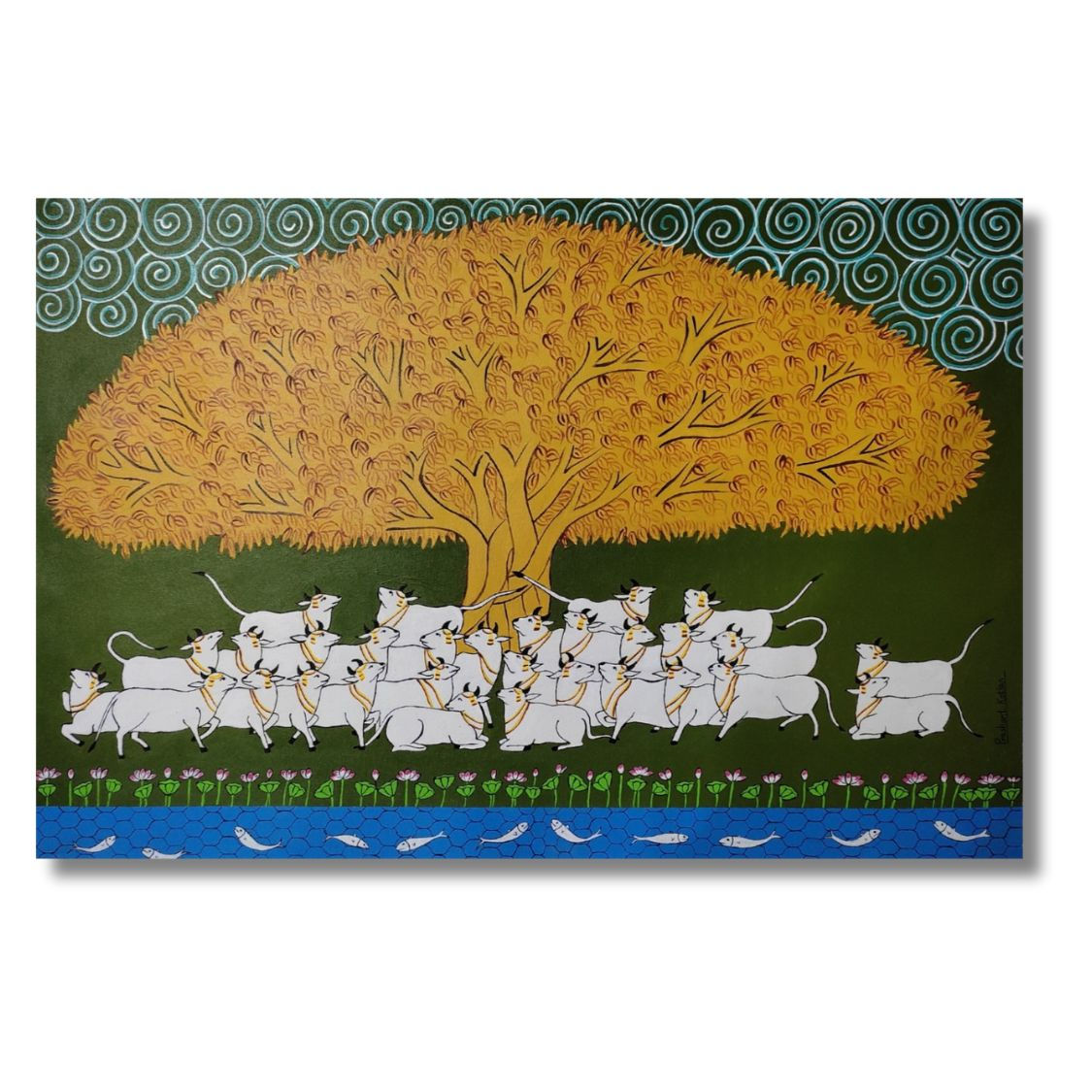 Cow under a Bimba tree Pichwai painting