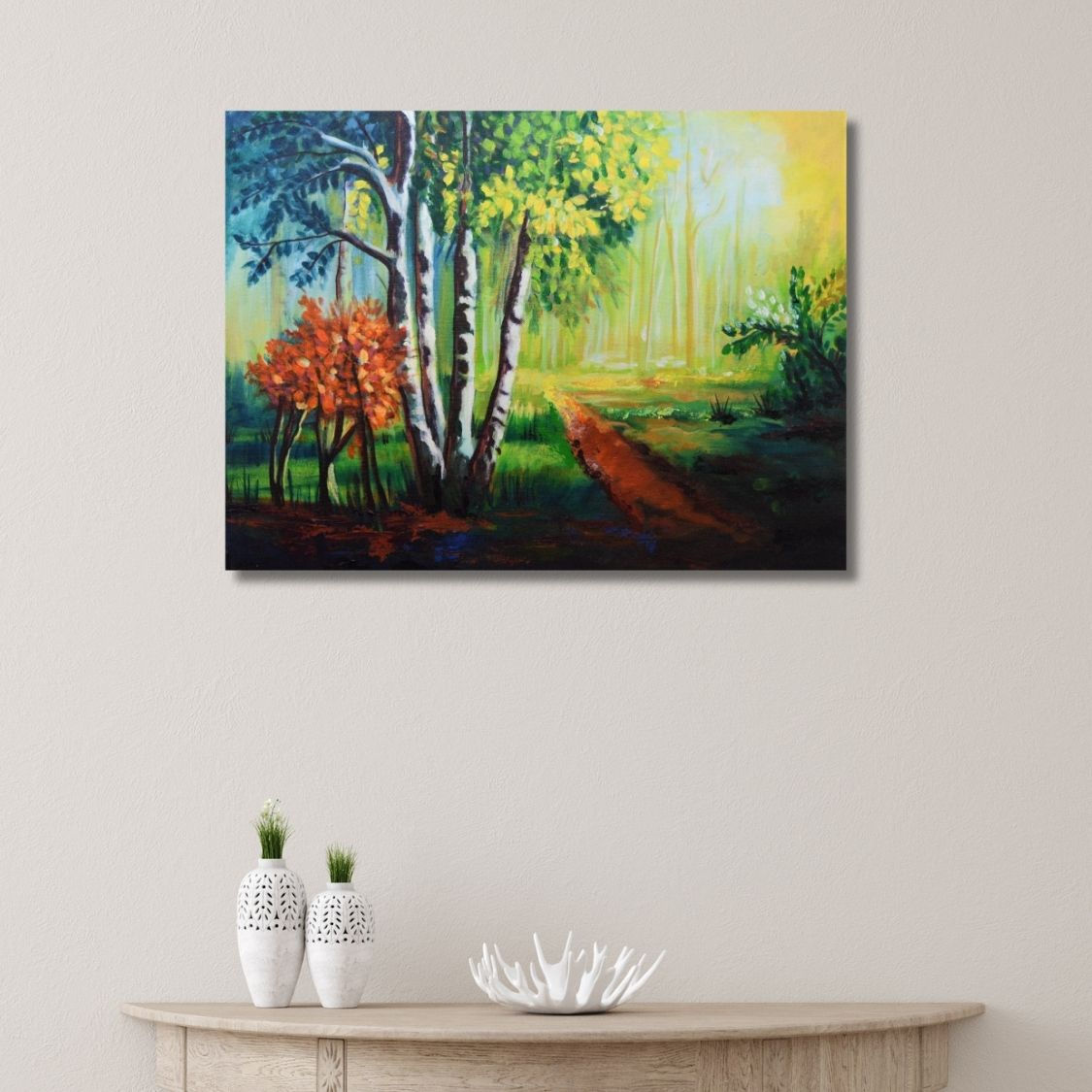 Autumn colored leaves forest painting