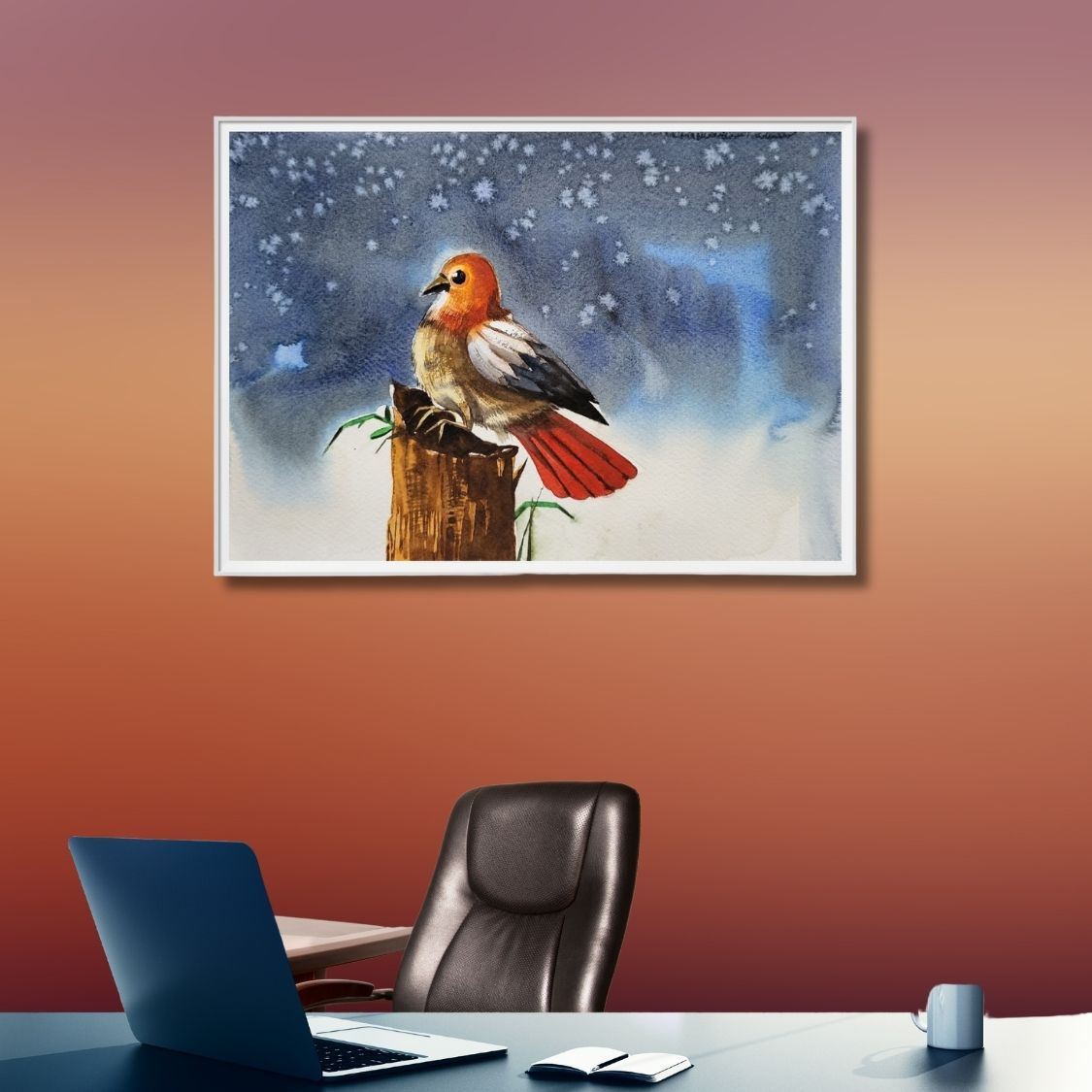 watercolor painting of bird and sky