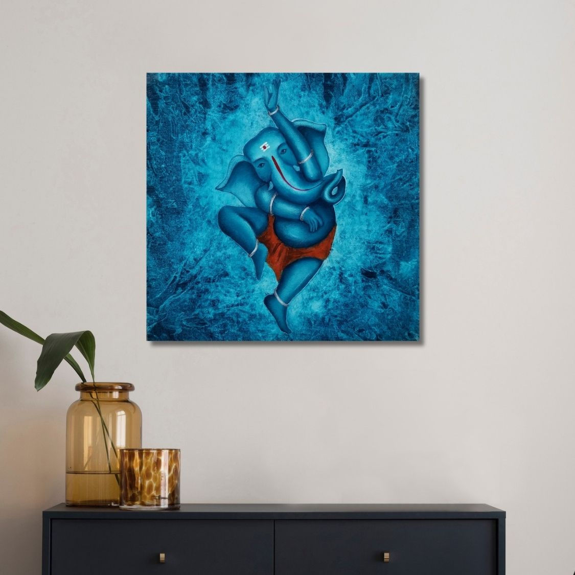 handmade blue ganpati painting