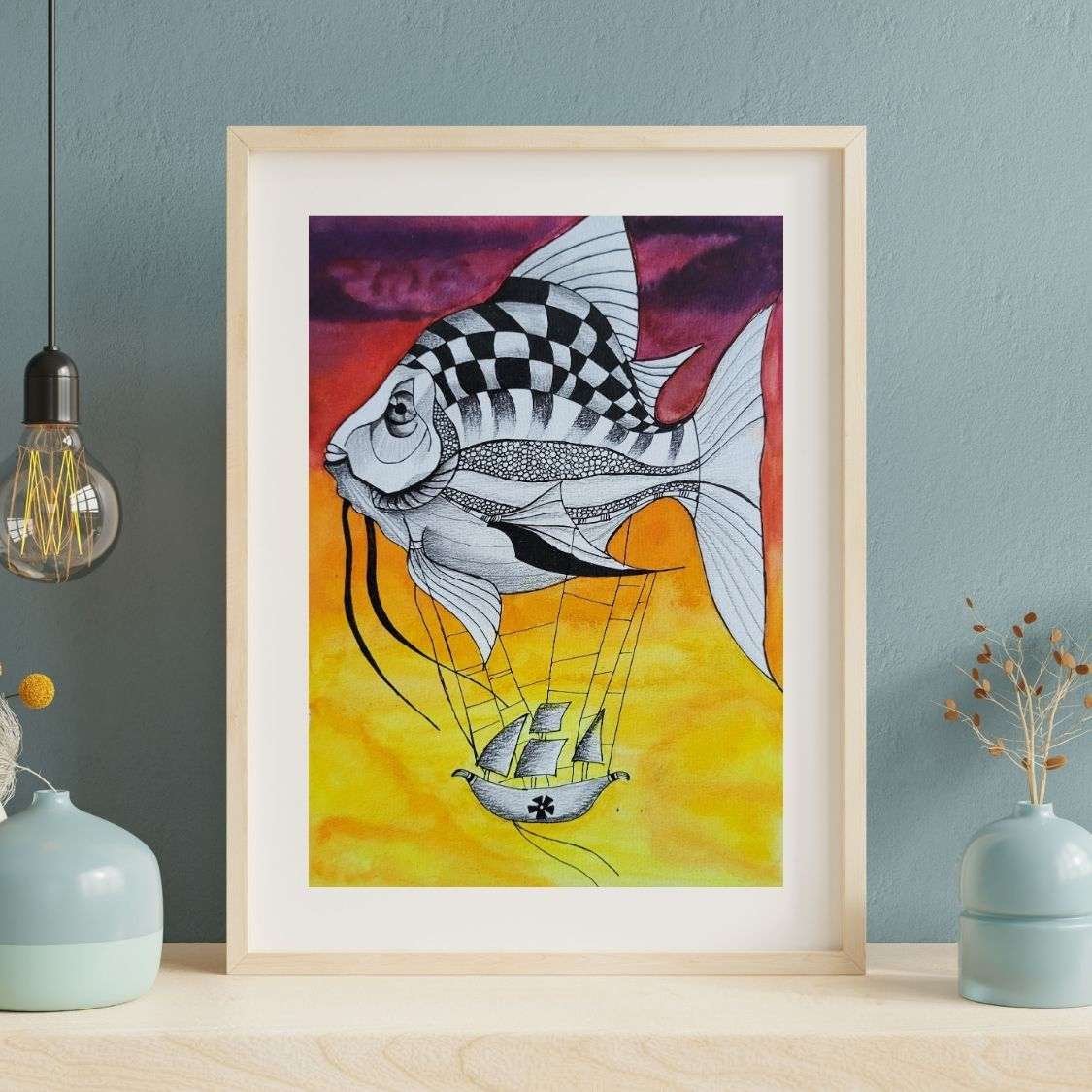handmade surreal watercolor painting
