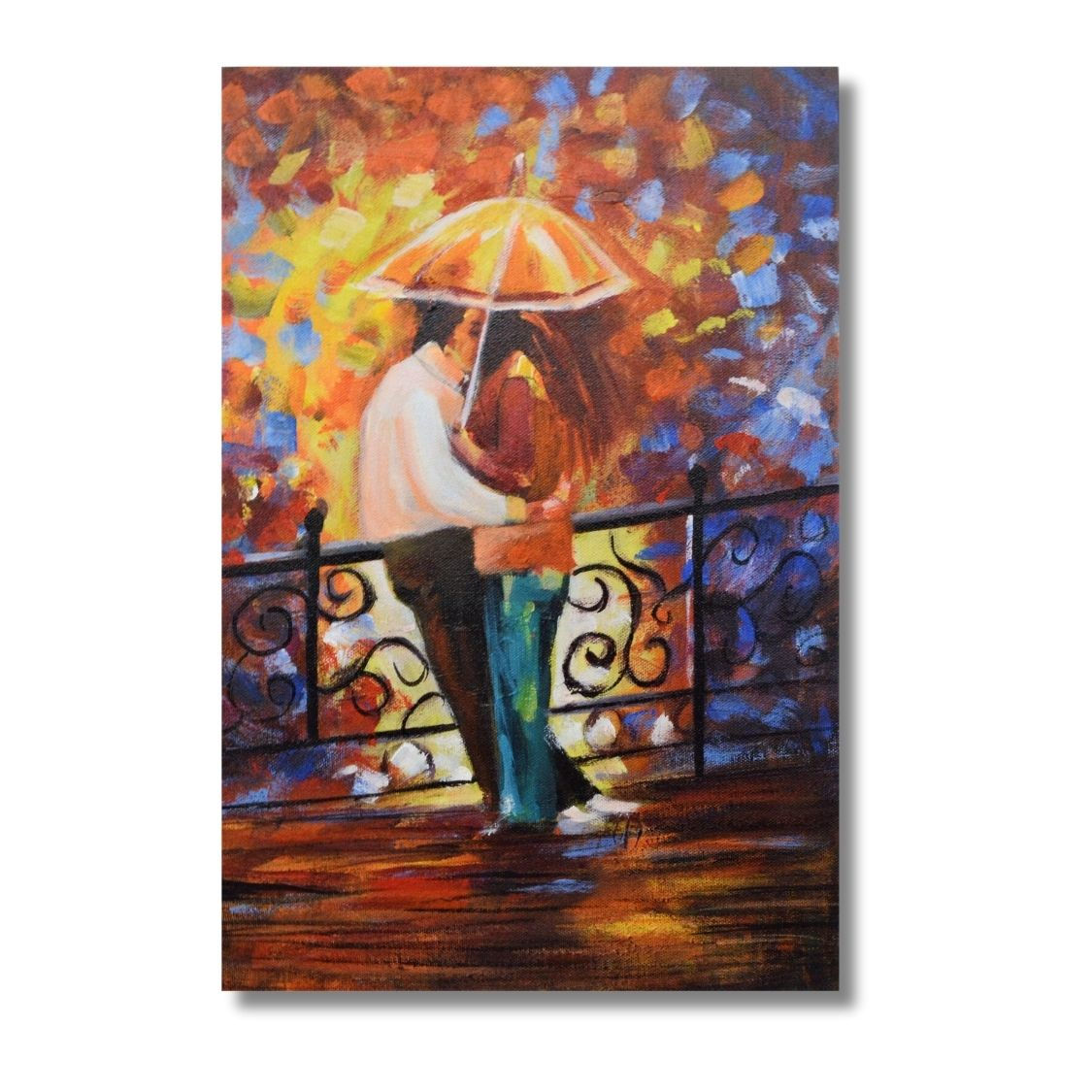 Love romantic wall painting of couple under umbrella