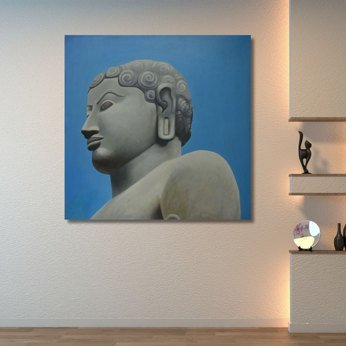 Bahubali Statue Painting Grey Stone Texture