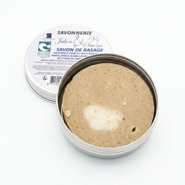 Savon de rasage au lait d’avoine, argile blanche– Citron, romarin & ylang-ylang