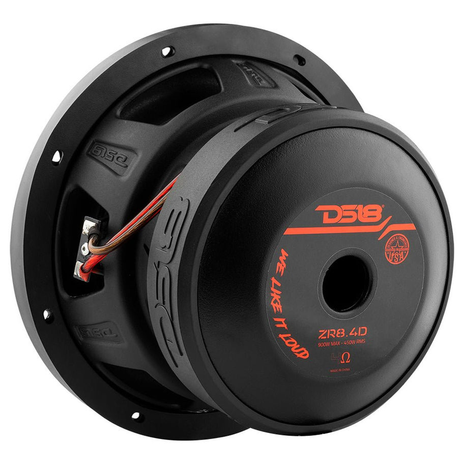 DS18 ZR8.4D 8-Inch Subwoofer back view with 450W RMS label