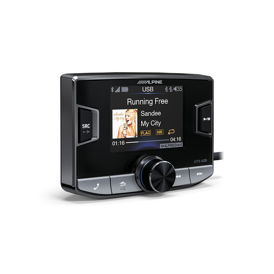 Alpine UTX-A09 PRO Hi-Res Media Receiver displaying song info